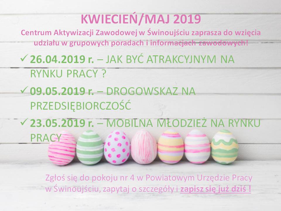 Grupowe porady i informacje zawodowe – Kwiecień/Maj 2019