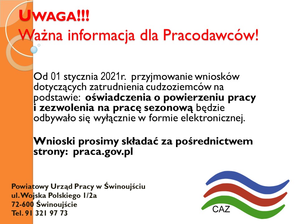 Uwaga!!! Ważna informacja dla Pracodawców!