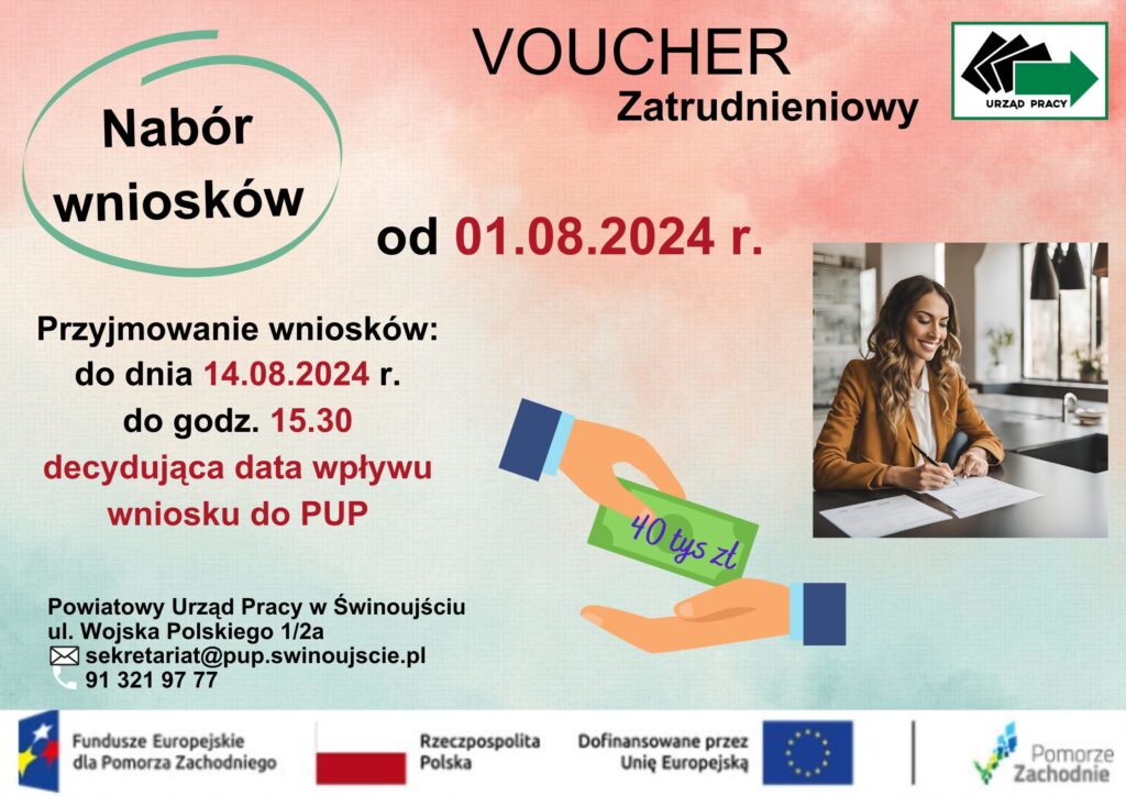 Termin naboru: Od 1 sierpnia 2024 r. do 14 sierpnia 2024 r. (godziny 7:30–15:30).Ważne: Data wpływu wniosku do PUP w Świnoujściu ma kluczowe znaczenie dla rozpatrzenia sprawy. Upewnij się, że Twój wniosek zostanie dostarczony na czas!