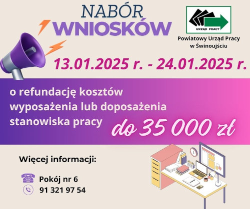 Nabór wniosków o refundację kosztów wyposażenia lub doposażenia stanowiska pracy
